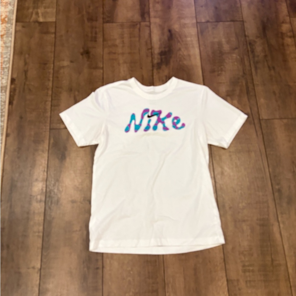 Nike Kids White Tee with Multicolor Logo